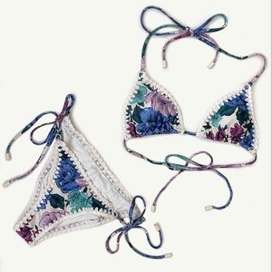 ZIMMERMAN - Poppy Crochet Trimmed Floral Triangle Bikini - Size 1 (US 4-6)